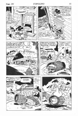 Straordinaria tavola d'azione di Romano Scarpa tratta da uno dei suoi massimi capolavori, "Topolino e l'Unghia di Kalì" (1958)