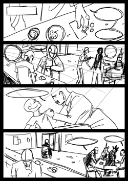 Storyboard di una pagina del fumetto