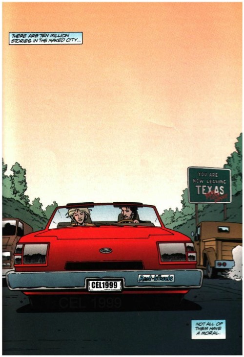 Dal n. 7, p. 24. © dc Comics/Vertigo. Trad. it. Dal n.1 Magic Press: “Ci sono dieci milioni di storie nella città nuda, non tutte hanno una morale”.