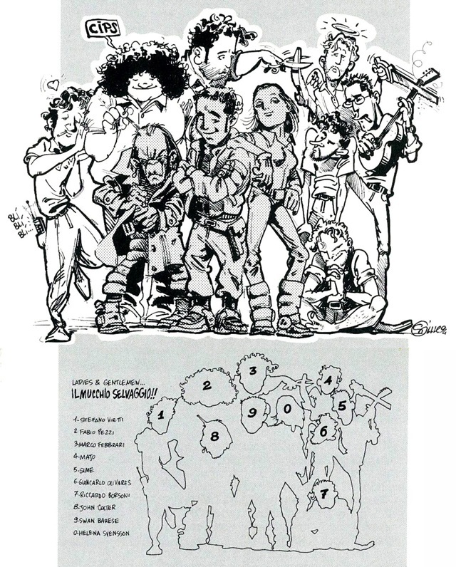 Il Gruppo Hammer in un disegno di gruppo realizzato da Gigi Simeoni nel 1994