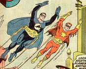 Superman e Jimmy Olsen come Nightwing e Flamebird. Vignetta di Curt Swan