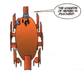 “Il regno dei cieli è fottuto” in Preacher n. 3, p. 2. © dc Comics/Vertigo.