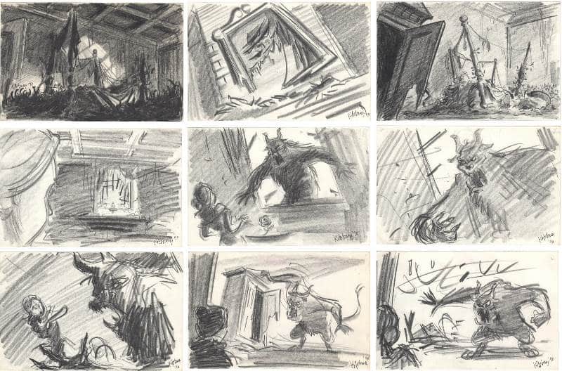 Storyboard per La bella e la bestia originale esposto in mostrat