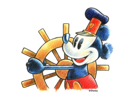 Artwork di Giorgio Cavazzano che omaggia Steamboat Willie per il franco...