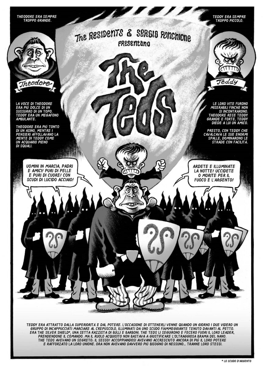 La prima pagina della storia THE TEDS, scritta dai Residents e disegnata da Sergio Ponchione