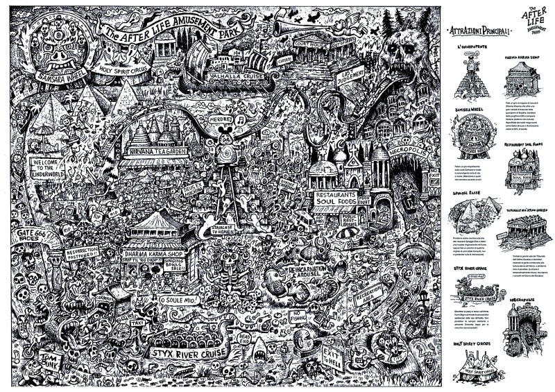 La mappa di Afterlife Amusement Park, il parco giochi infernale inventato da Tom Bunk