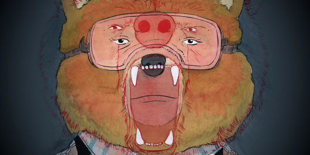 Sam in goggles staring down a bear in beneath the trees where nobody sees final issue cover e1772625360491