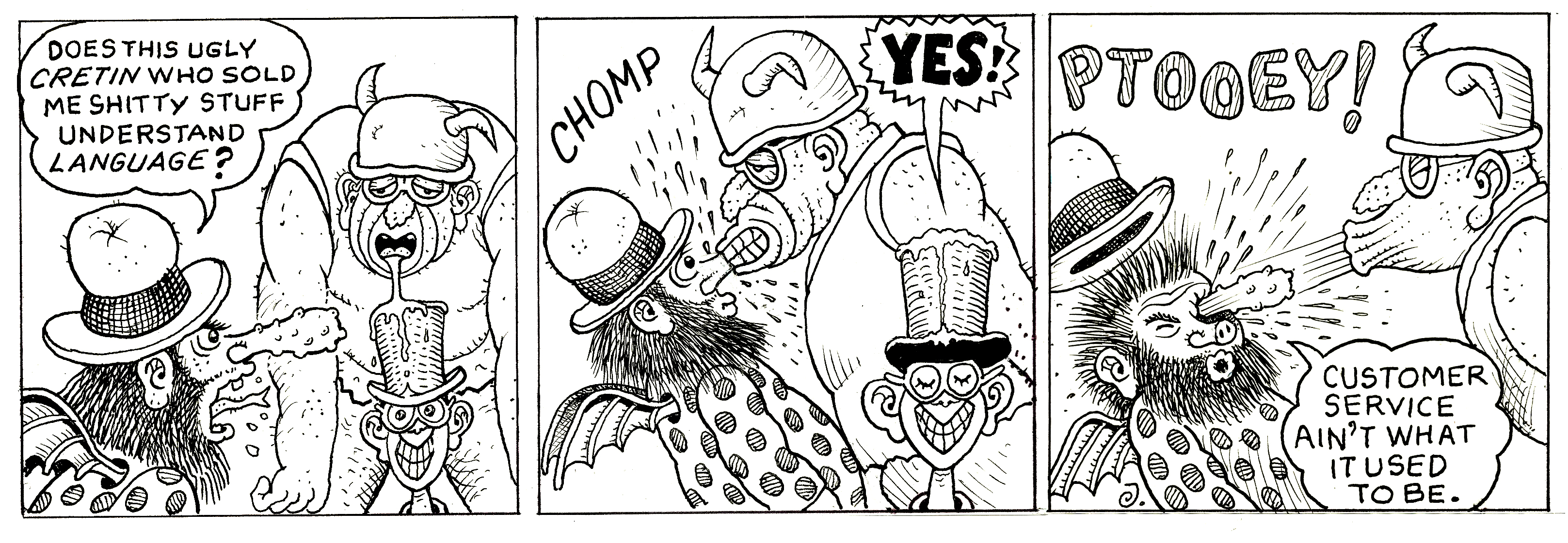 Le tre vignette disegnate dal leggendario Al Jaffee per Puck Comic Party